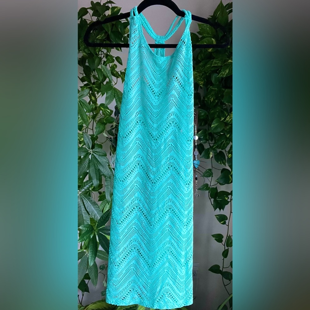 Aqua Blue Crochet Swim Coverup